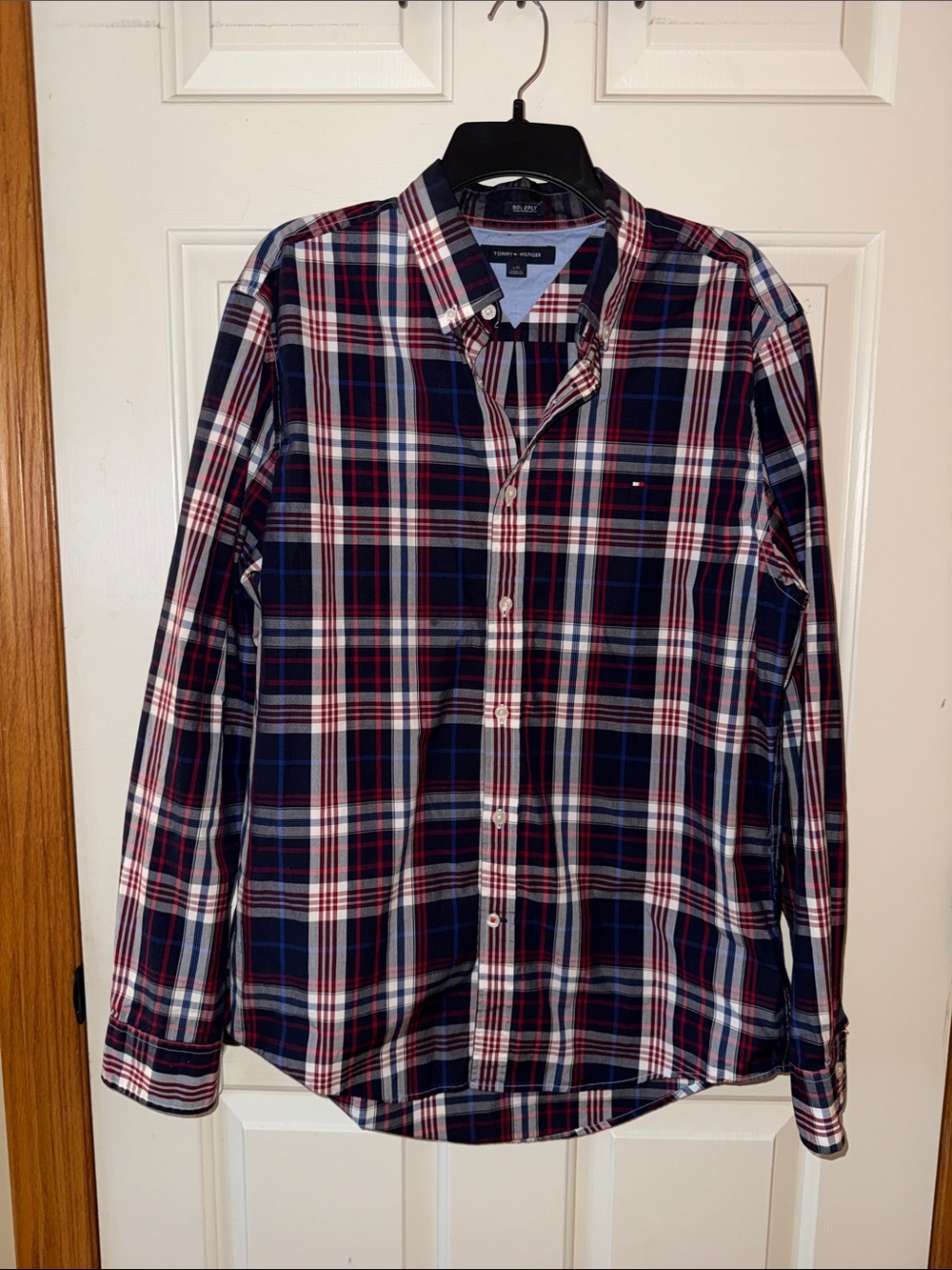Tommy Hilfiger 80’s 2 PLY Men’s Navy, Red & White Plaid Button-Down Shirt